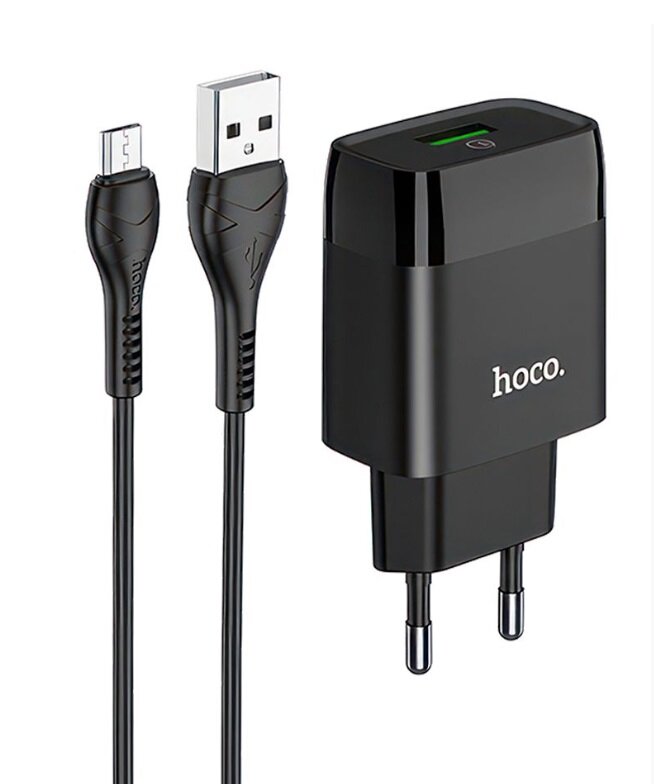 Сетевое зарядное устройство Hoco C72Q Glorious Single Port QC 3.0 Charger Set, Micro (EU), черный