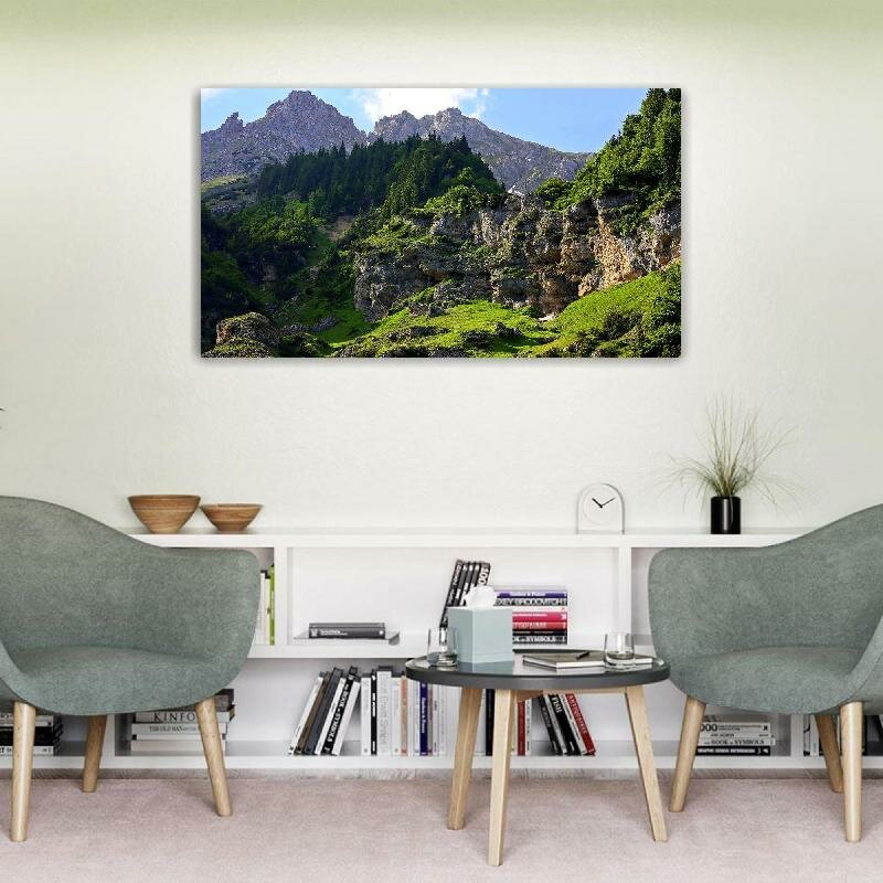 Картина на холсте 60x110 LinxOne "Деревья ками лес горы скалы" интерьерная для дома / на стену / на кухню / с подрамником