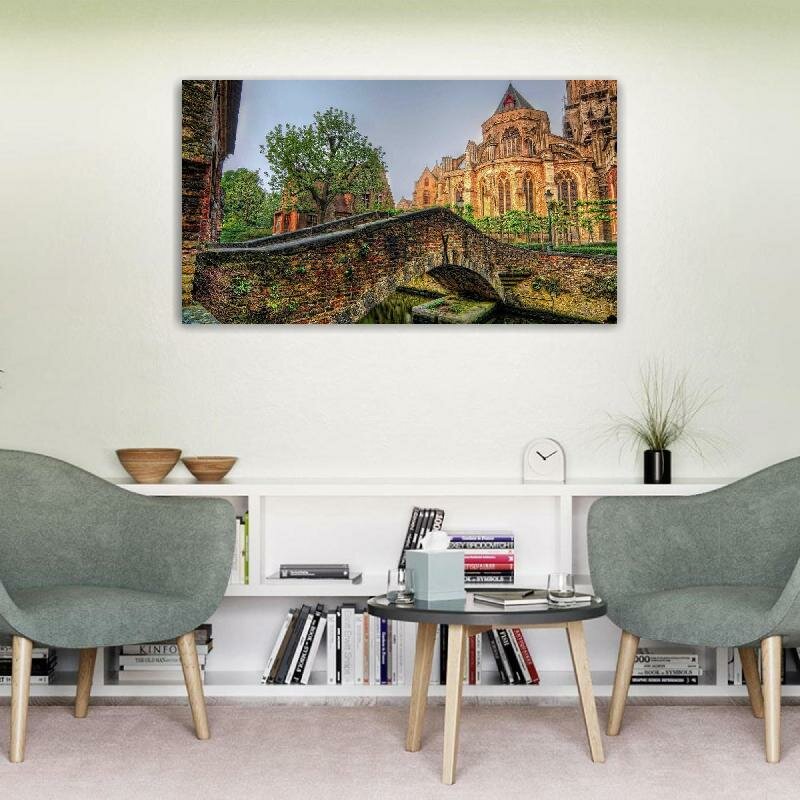 Картина на холсте 60x110 LinxOne "Мост, собор, река" интерьерная для дома / на стену / на кухню / с подрамником