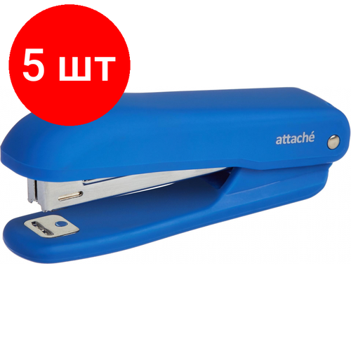 Комплект 5 штук, Степлер Attache Comfort до 12 лис, soft touch покрыт, синий,№10 антистеп