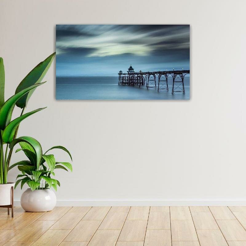 Картина на холсте 60x110 LinxOne "Море небо мост пейзаж" интерьерная для дома / на стену / на кухню / с подрамником