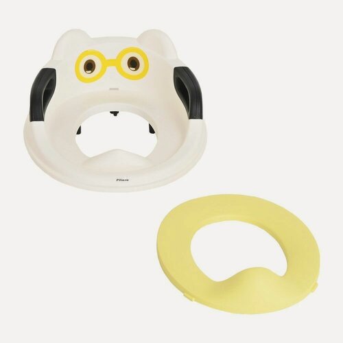 Изображение товара Накладка на унитаз детская, Pituso, высокая спинка, мягкое сиденье, боковые ручки, цвет желто-белый