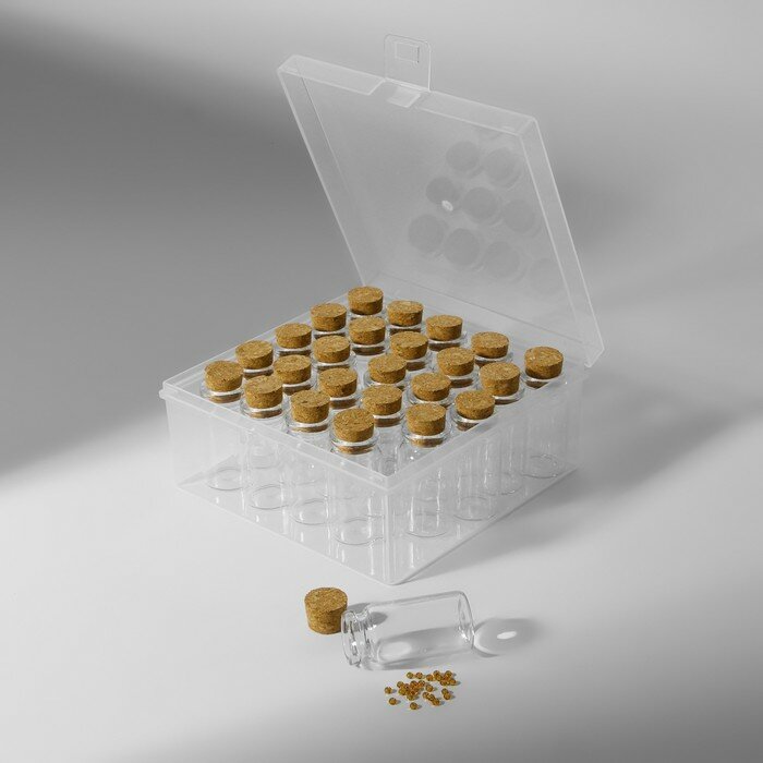Арт Узор Набор баночек для хранения бисера, d = 2 × 4 см, 25 шт, в контейнере, 11 × 11 × 5 см