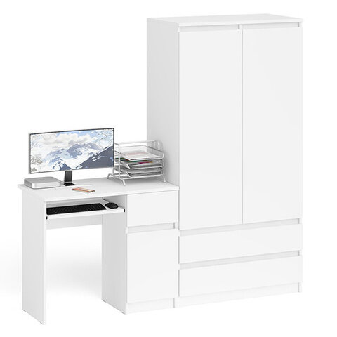 Стол компьютерный Мори МС-1 правый + Шкаф МШ900.1, цвет белый