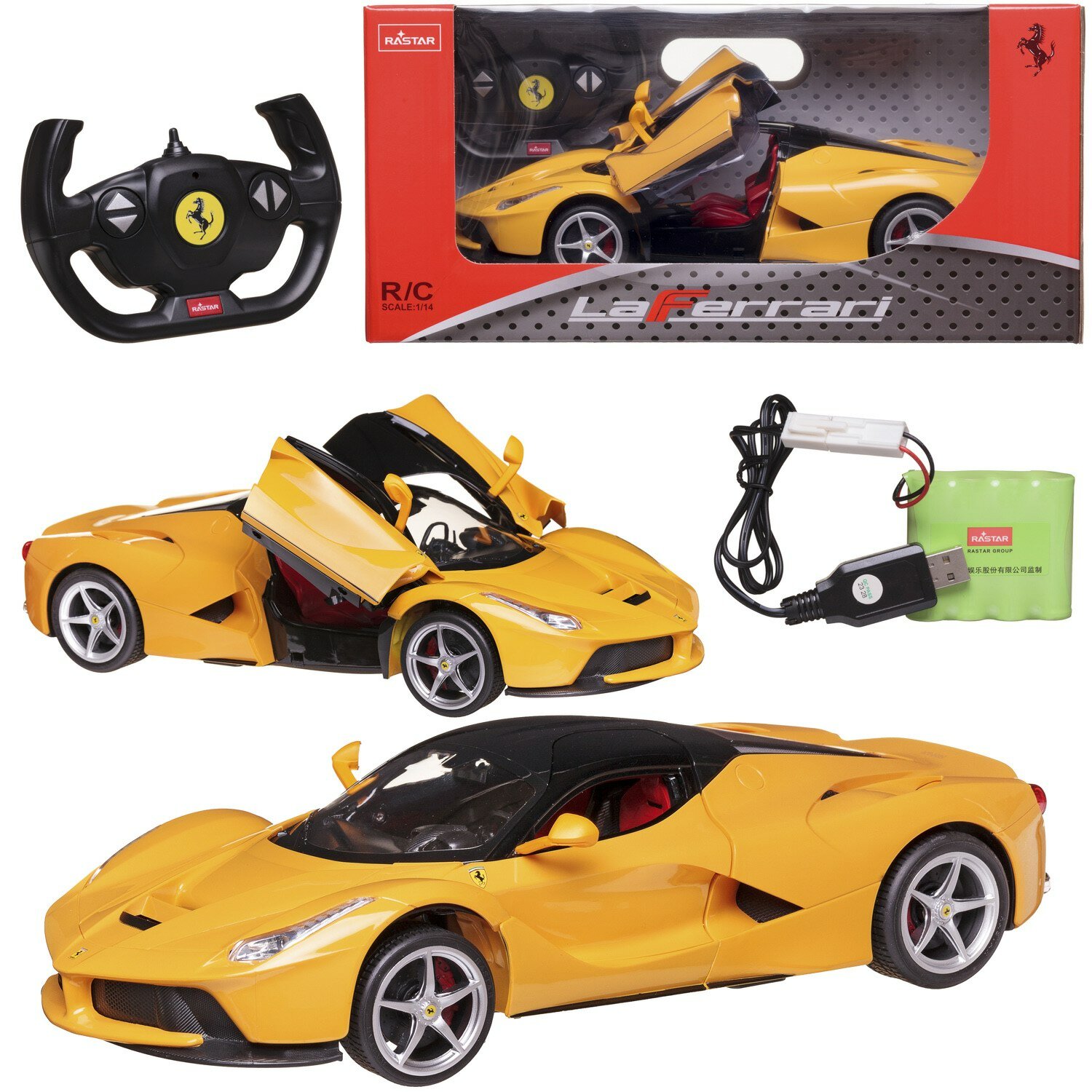 Машина р у 1:14 Ferrari LaFerrari, цвет желтый, световые эффекты, аккумулятор в комплекте 50160Y