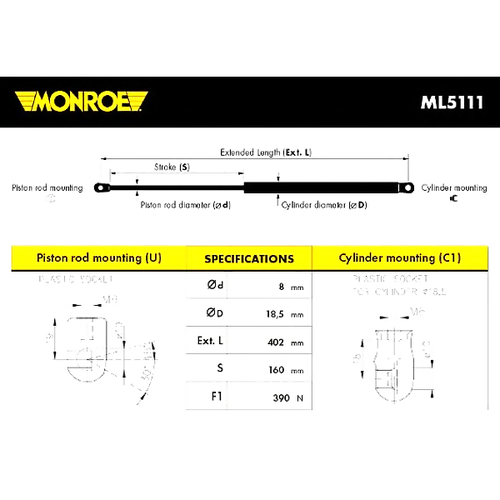 MONROE ML5111 (4A5827552) амортизатор крышки багажника audi: 100 (4a, c4) 2.0 / 2.0 e / 2.0 e 16v / 2.0 e 16v quattro / 2.0