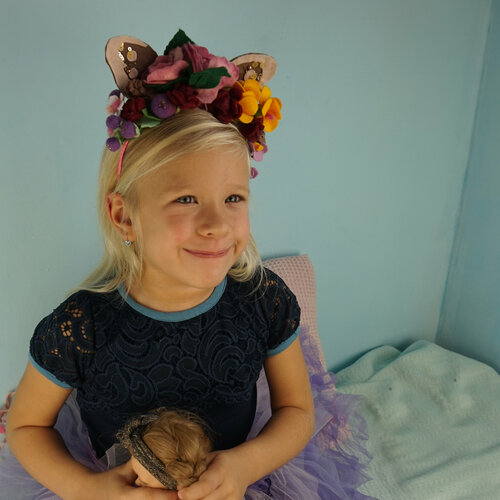 Ободок для волос детский с ушками и цветами, ободок ручной работы товары для праздника merimeri ободок цветы
