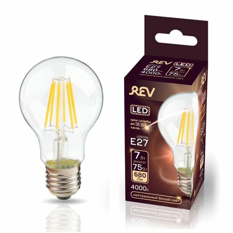 фото Светодиодная лампа REV A60 E27 7W,4000K, холодный свет