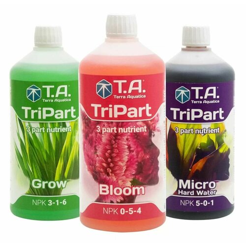 Комплект / набор удобрений GHE Flora / Terra Aquatica (Grow+Bloom+MicroHW (для жесткой воды) 3 шт по 1литру