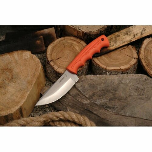 фото Нож караколь stonewash серый; эласт. оранж; без гард; кожа кизляр