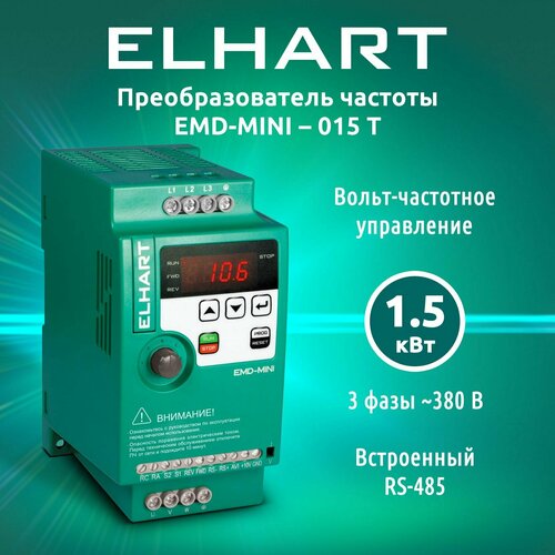 Преобразователь частоты ELHART EMD-MINI 015 T pixel 2514 02 0 контроллер hmi 122x32 пикс для вентиляции 6di 2ro 1do 5ai pt1000 1ai 0 10в 4 20ма 2ao 0 10в 1rs485 modbus rtu