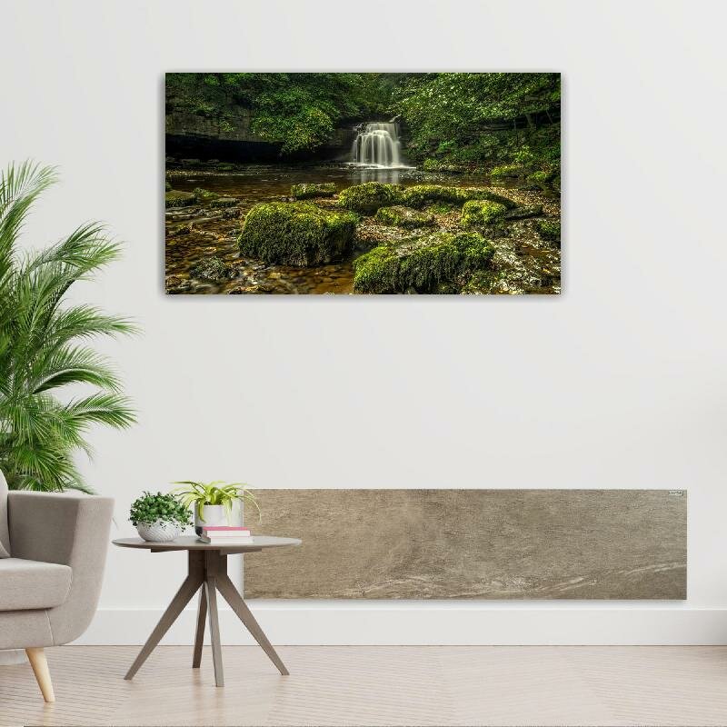 Картина на холсте 60x110 LinxOne "Лес камни поток деревья" интерьерная для дома / на стену / на кухню / с подрамником