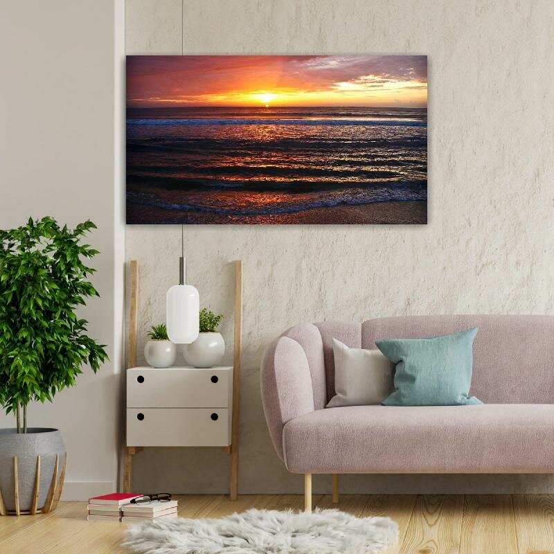Картина на холсте 60x110 LinxOne "Закат море волны" интерьерная для дома / на стену / на кухню / с подрамником