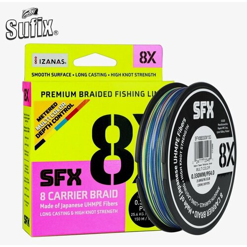 фото Леска плетеная sfx 8x разноцветная 150 м 0.285 мм 22.3 кг pe 3 sufix