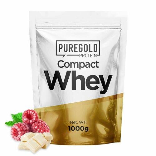 Сывороточный протеин с аминокислотами Pure Gold Compact Whey Protein, 1000г (Малина-белый шоколад) /для набора мышечной массы и похудения