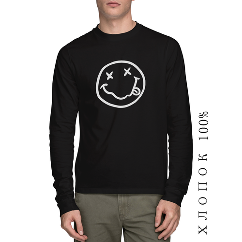 фото Лонгслив printhan лонгслив с принтом смайл унисекс, черный, размер s (44-46), черный