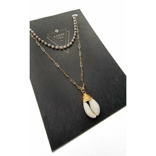 Колье, ракушка, длина 40 см, золотой, белый