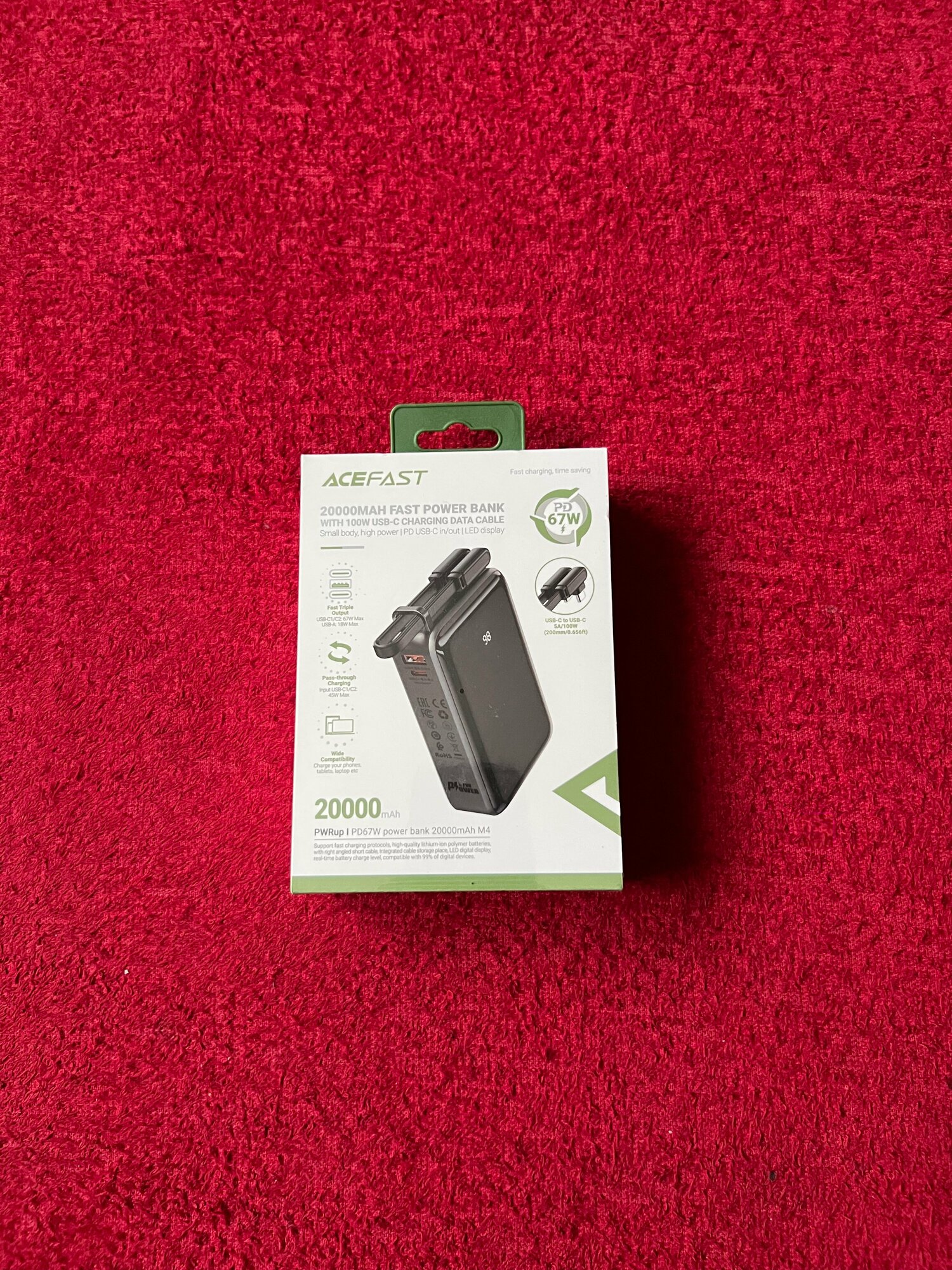 Портативный аккумулятор ACEFAST 2000 mAh with 100W USB-C Charging Data Cable чёрный