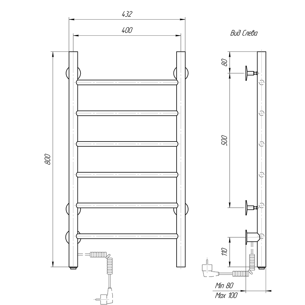 Полотенцесушитель электрический Domoterm Аврора DMT 109-6 40*80 ЧРН EKL - фото №6