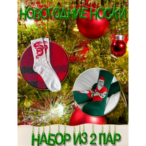 Носки Happy Frensis, 2 пары, размер 41-45, красный, зеленый, белый