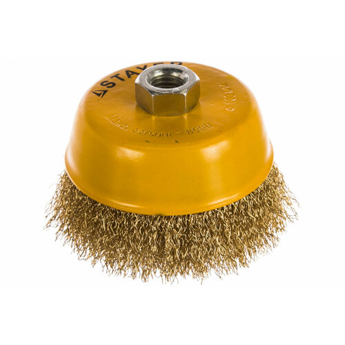 Щетка чашечная для УШМ витая стальная латунированная проволока 03мм 100ммхМ14 Professional STAYER 35125-100_z01 579₽