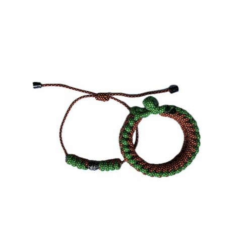 фото Плетеный браслет "мозаика", металл, 2 шт., размер 7 см, размер one size, диаметр 15 см, зеленый, черный sunny street