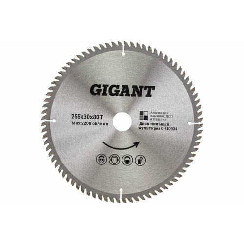 Пильный диск мультирез по алюминию ламинату пластику ДСП 255x30 мм 80 зубьев Gigant G-110934 2879₽