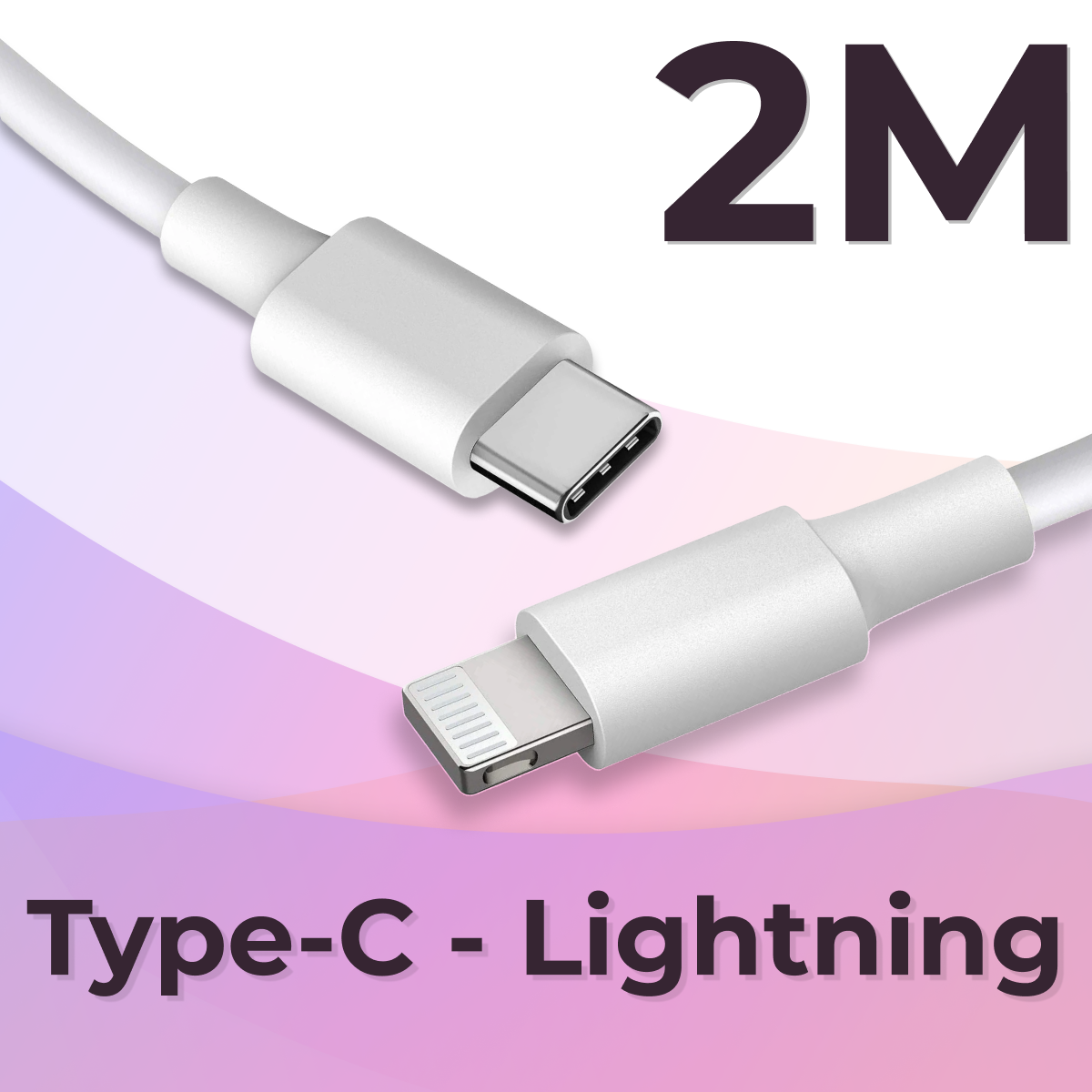 Кабель (2 метра) USB Type C - Lightning для зарядки Apple iPhone, AirPods, iPad / Провод ЮСБ Тайп Си - Лайтнинг на телефон Айфон, АирПодс, Айпад / Белый