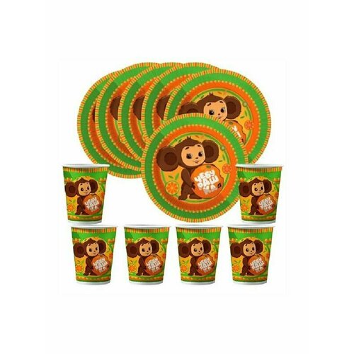 Набор аксессуаров для праздника Чебурашка 12 предметов(стаканы, тарелки)