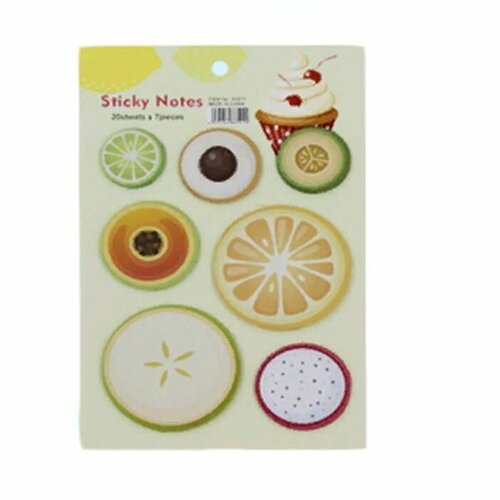 Набор закладок бумажных блок с клеевым краем Фрукты круги 7 блоков-20 листов 246₽