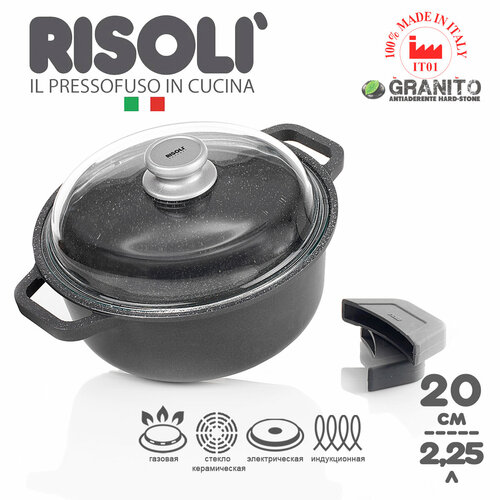 Кастрюля Risoli Granito индукционная с крышкой, 20см