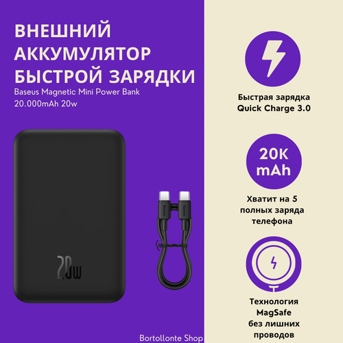 Внешний аккумулятор быстрой зарядки Baseus Magnetic Mini Power Bank 20000mAh 20w 650000₽
