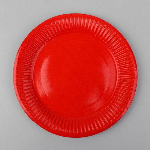 Тарелка одноразовая бумажная однотонная, цвет красный, 10 шт.