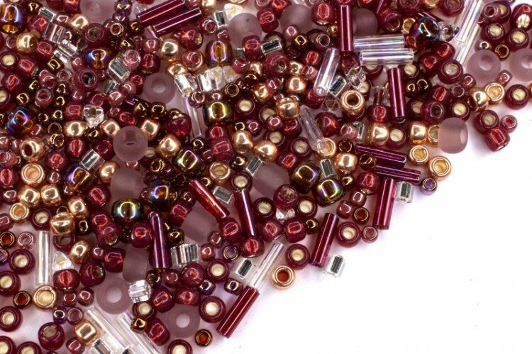 Бисер японский TOHO MIX 3217, смесь форм и размеров, оттенок малиновый, 10 грамм