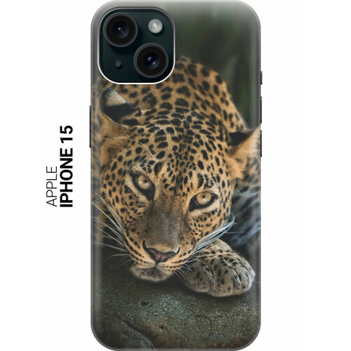 Силиконовый чехол на Apple iPhone 15 / Эпл Айфон 15 с рисунком Загадочный леопард