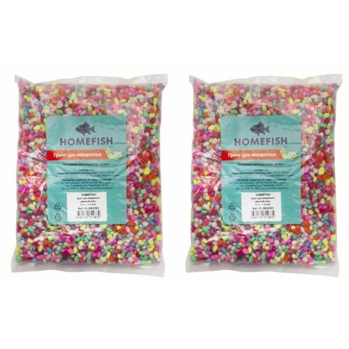 Homefish Грунт для аквариума цветной микс, 2-4 мм, 1 кг, 2 уп