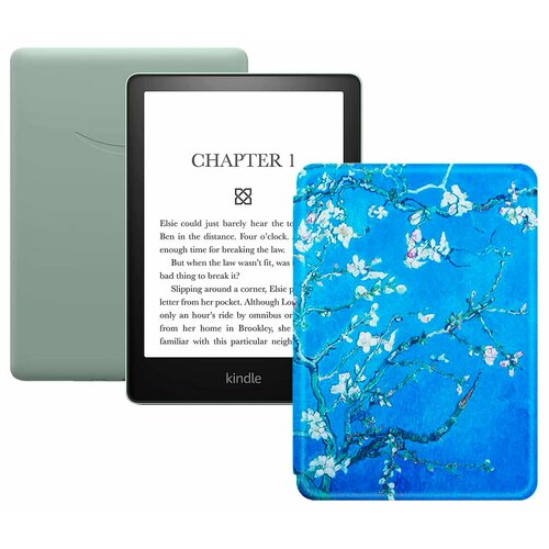 Электронная книга Amazon Kindle PaperWhite 2021 16Gb Ad-Supported Agave Green с обложкой ReaderONE PaperWhite 2021 Sakura