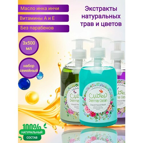 Жидкое мыло Derma Clean, набор: магнолия/полынь/гуава 3 x 500ml мыло жидкое для рук derma clean с экстрактом ламинарии и витекса 500 мл