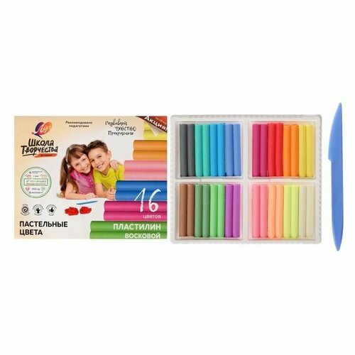 Пластилин мягкий восковой 16 цветов 240 г Школа творчества 438₽