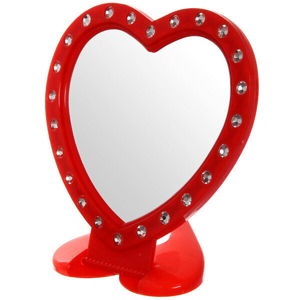 Зеркало настольное в пластиковой оправе «Белые выемки» сердце, подвесное 15*14,5см
