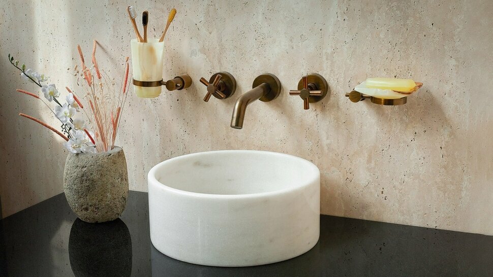Мраморная раковина для ванной Sheerdecor Kale 019426111 из белого натурального камня