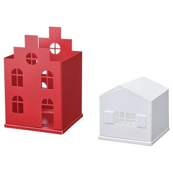 IKEA VINTERFINT (икеа винтерфинт) Набор подсвечников домики белый/красный 2 шт