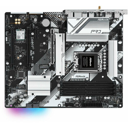 Asrock Материнская плата Asrock B760 PRO RSD4 WIFI Soc-1700 Intel B760 4xDDR4 ATX AC97 8ch71 25Gg RAIDHDMIDP 1973700₽