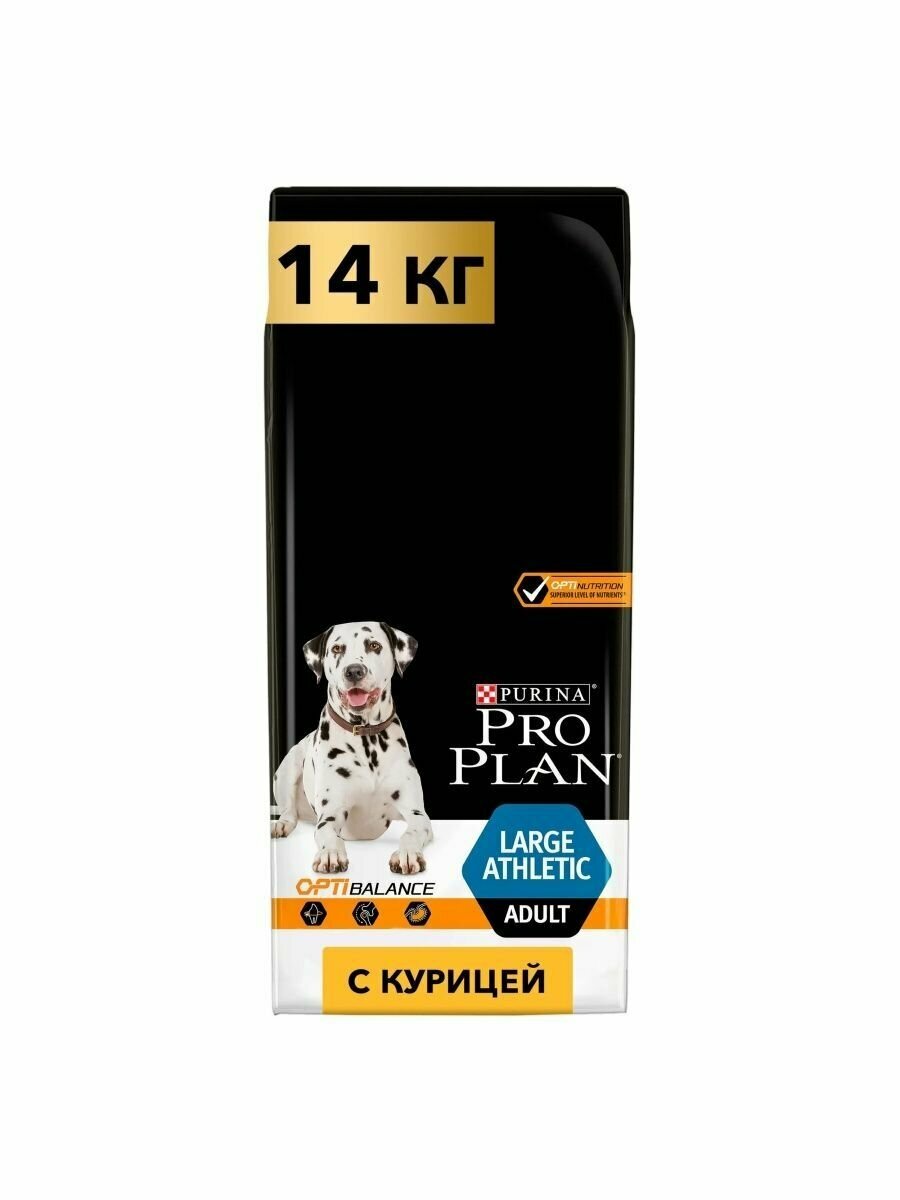 Pro Plan корм для крупных и взрослых собак атлетического телосложения, курица и рис 14 кг