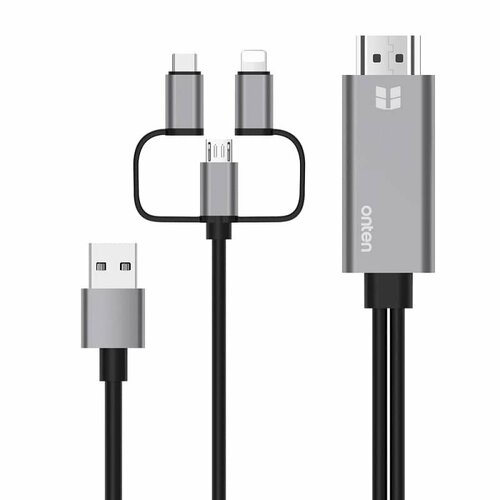 Кабель HDTV 3в1 Lightning/Micro/Type-C - HDMI серый ua15 кабель lightning на hdmi