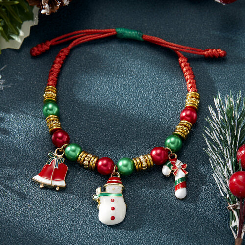 Плетеный браслет Браслет с подвесками плетеный Новый Год и Рождество, 1 шт., размер 18 см, размер one size, красный, зеленый