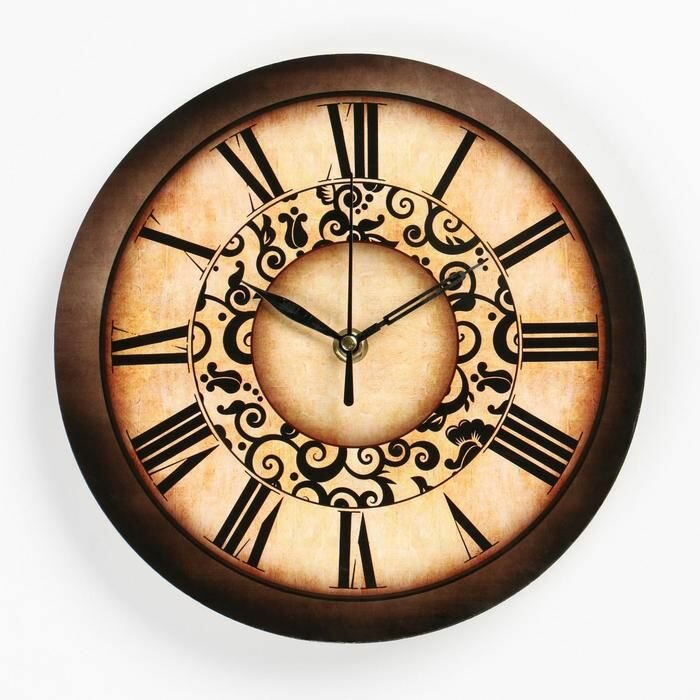 Часы настенные, дискретный ход, d-23. см, цвет коричневый, бежевый