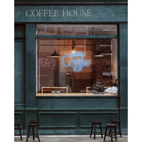 Неоновая вывеска, декоративный светильник кофе, Кофейный стакан, Cofee 60х40см / голубой
