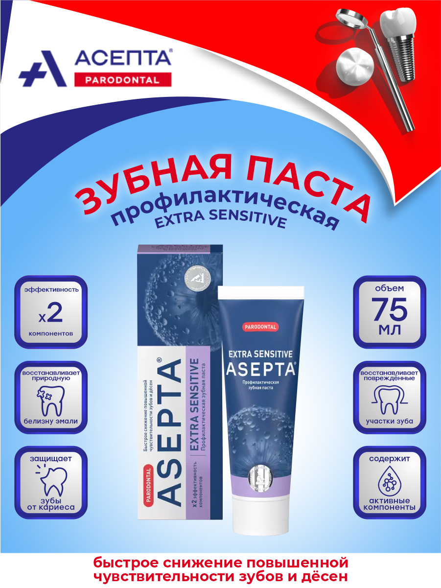 Зубная паста асепта EXTRA SENSITIVE 75 мл.