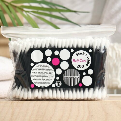 Soft Care Ватные палочки Soft Care Black&White, пакет 200 шт. ватные палочки soft care black